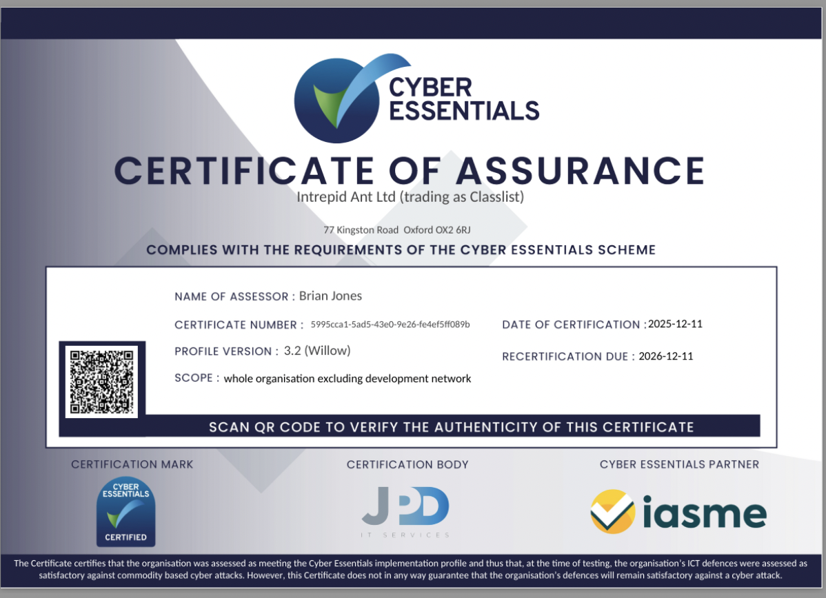 Cyber security certificate 2025