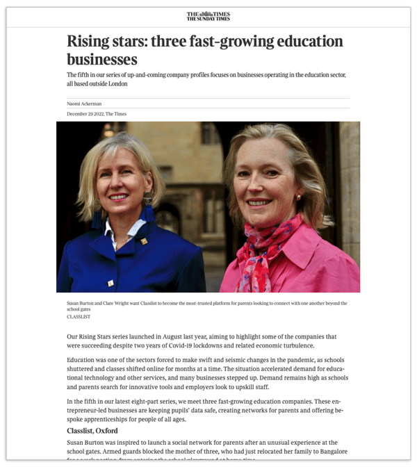 Classlist Founders Feature In The Times EdTech Rising Stars